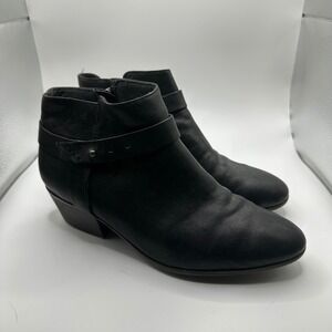 Clarks Womens Black Leather Ankle Boots Side Zip Block Heel Size 8.5